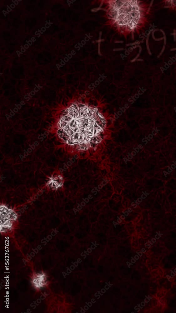 Poster digital composition of macro coronavirus covid19 cells with mathematic formulae on chalkboard
