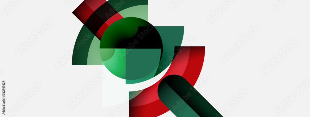 Aufkleber abstract composition features overlapping curved shapes. red, green hues dominate white background. 