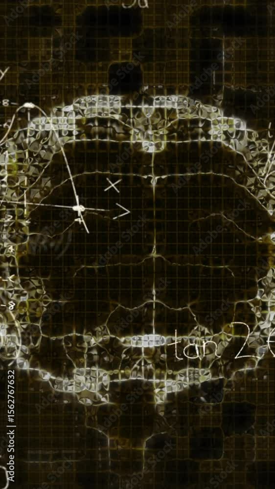 Poster animation of mathematical formula and shapes moving over a brain on black background