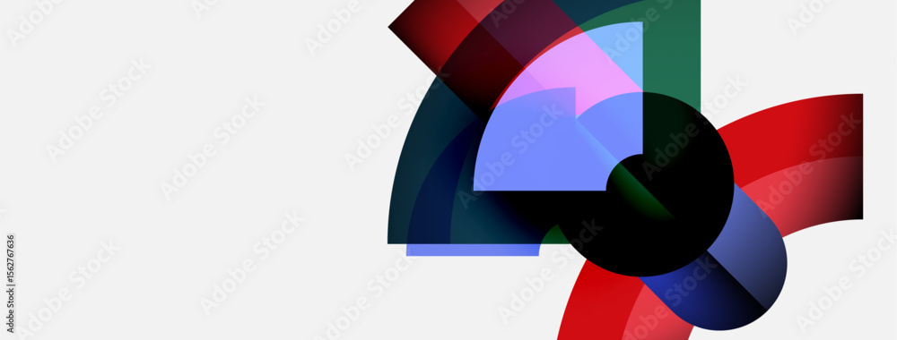 Aufkleber Abstract colorful shapes overlap, creating dynamic composition. Bright hues blend, forming interesting visual effect. Minimalist design.