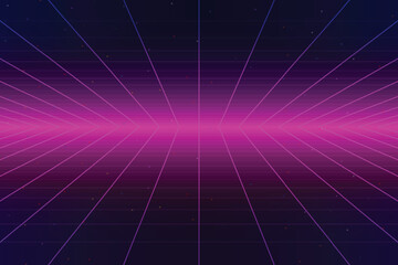 Retro sci-fi background. 80s futuristic grid. Digital cyber texture. Perfect for 80s style design. 3D illustration.