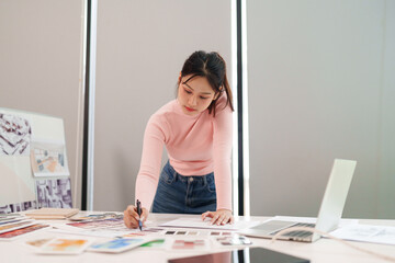 Asian Woman UI Designer at Work: Creating Innovative User Interface Designs, UX Solutions, Creative...