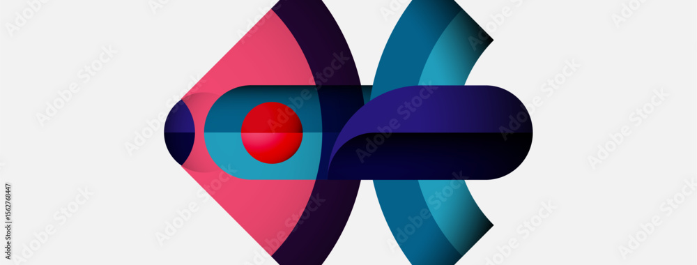 Poster abstract geometric shapes, vibrant colors, overlapping forms create dynamic composition. pink, purpl