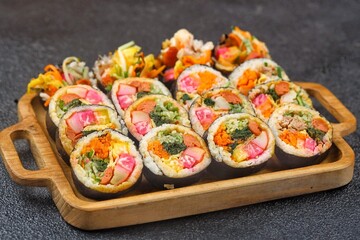 Kimbap or also known as gimbap is a typical Korean rice roll