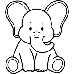 Hand drawn cartoon illustration outline of an elephant sitting 