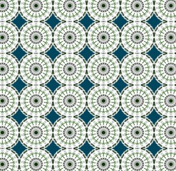 Seamless Circular Geometric Pattern with Green and Gray Elements on Dark Background
