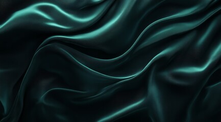 Obraz premium Dark teal silk fabric with elegant waves and folds.