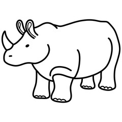 Hand drawn cartoon illustration outline of a rhino