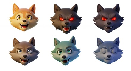 Fototapeta premium Cartoon wolf faces collection