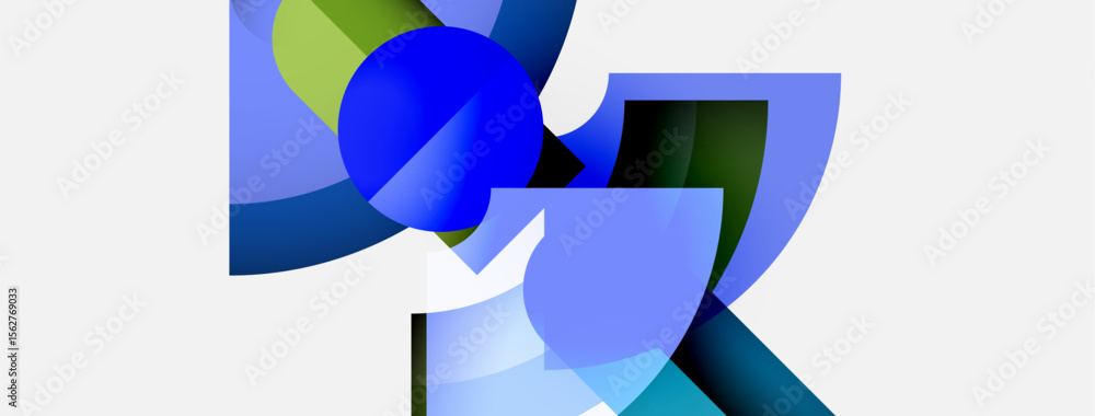 Poster Abstract composition featuring overlapping blue, green shapes. Minimalist design with soft gradients, clean lines, modern aesthetic.