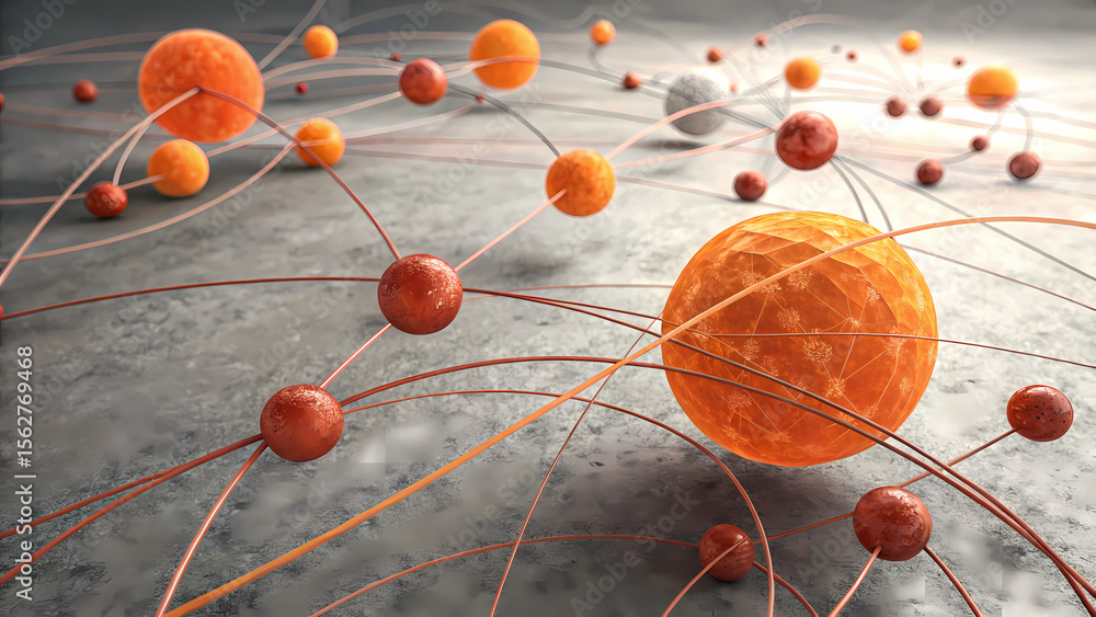 Poster network connection concept with orange spheres and lines abstract technology background for data tra