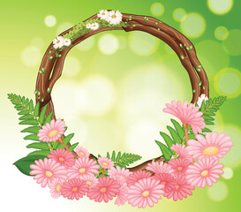Floral Wreath with Pink Flowers and Ferns