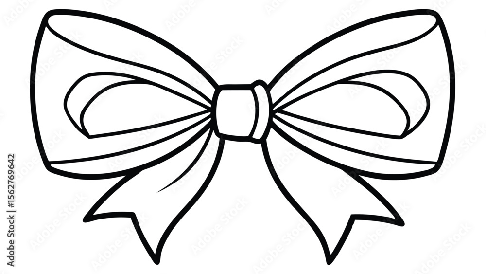 Poster a decorative bow with loops and tails in a simple outline style for coloring pages