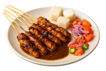 indonesian chicken satay with transparent PNG background - sate ayam