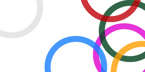Colorful overlapping transparent rings on a white background, creating a playful and modern abstract vector with a clean, geometric aesthetic.
