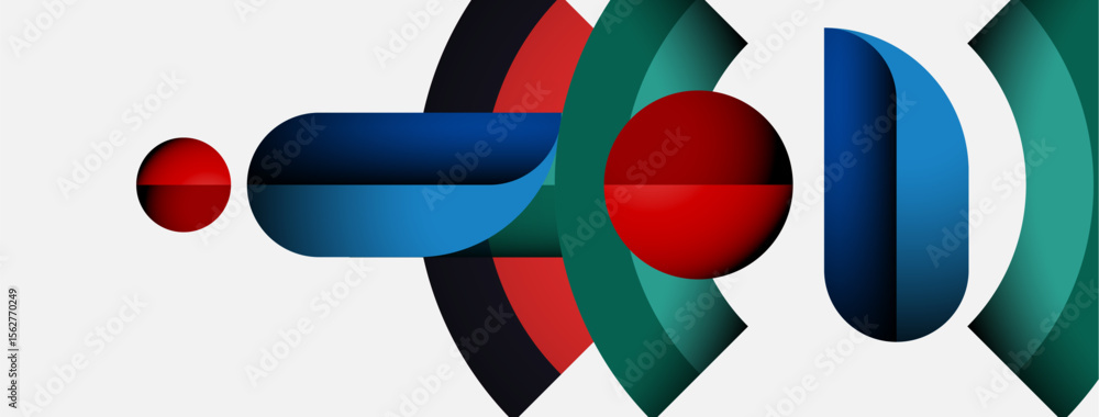 Aufkleber abstract geometric shapes, vibrant colors, overlapping forms create dynamic composition. red, blue, 