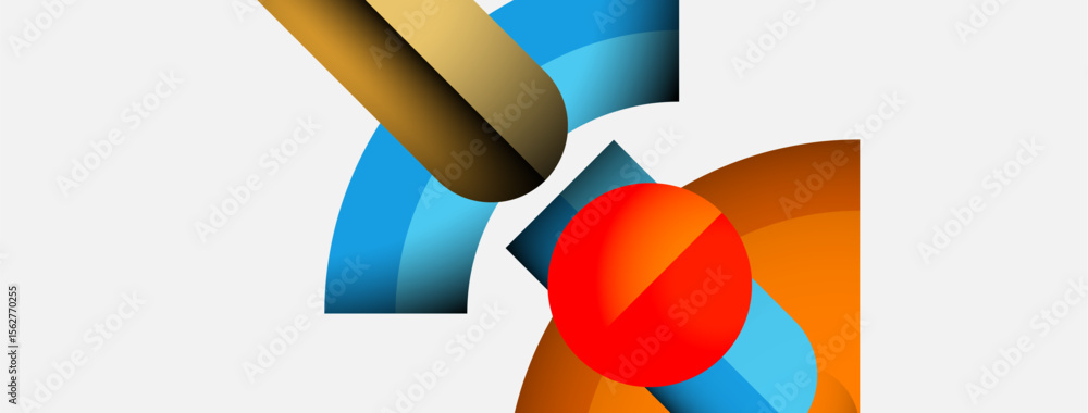 Aufkleber Abstract shapes overlap, creating vibrant color combinations. Curves intersect with circles, forming dynamic composition. Modern design elements present.