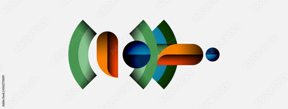 Poster Abstract graphic design. Overlapping colorful shapes create dynamic visual effect. Modern aesthetic, simple composition.