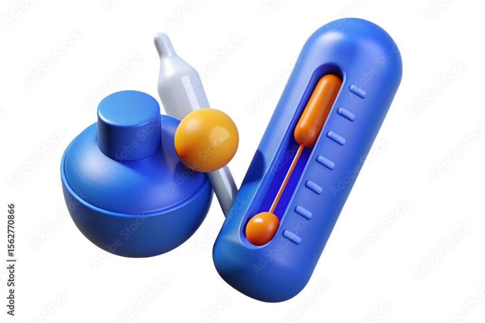 Fototapete stylized 3d rendering of medical thermometer and dropper bottle isolated on transparent background