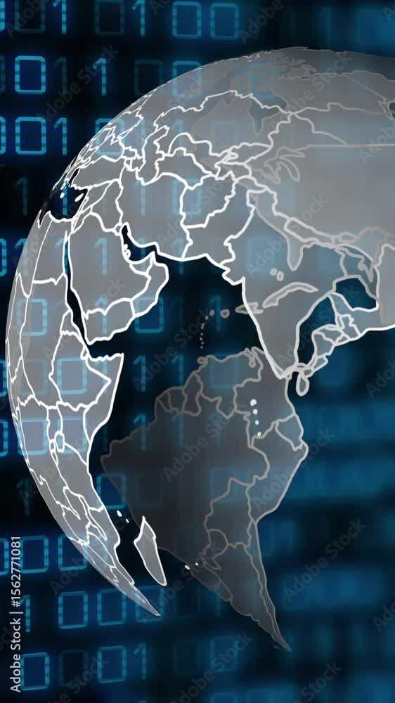 Aufkleber animation of globe and binary code on black background
