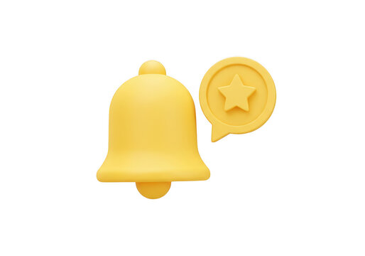 Yellow bell with star notification bubble isolated on transparent background