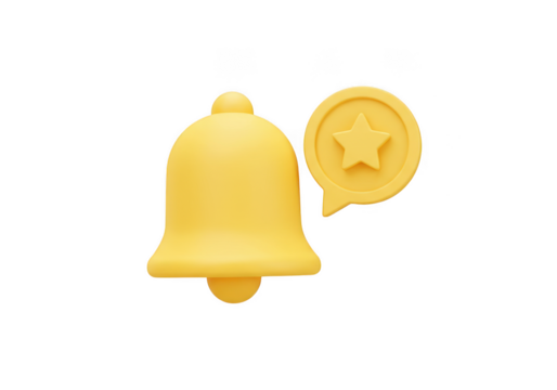 Yellow bell with star notification bubble isolated on transparent background