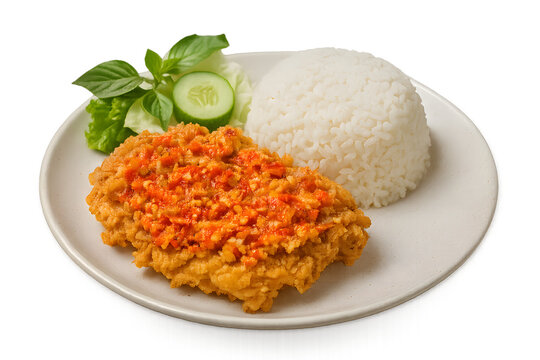 indonesian geprek fried chicken with transparent PNG background - ayam geprek
