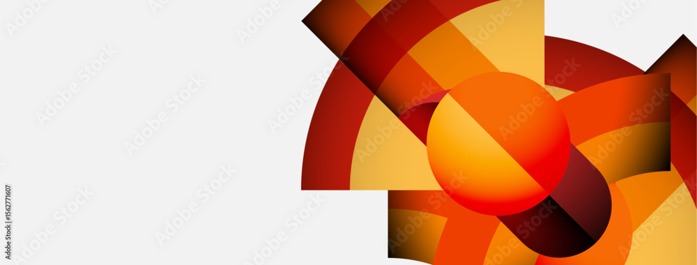 Poster Abstract design features warm orange, yellow hues. Shapes overlap creating dynamic visual effect. Minimalist composition, modern aesthetic.
