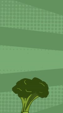 Animation of broccoli falling on green background