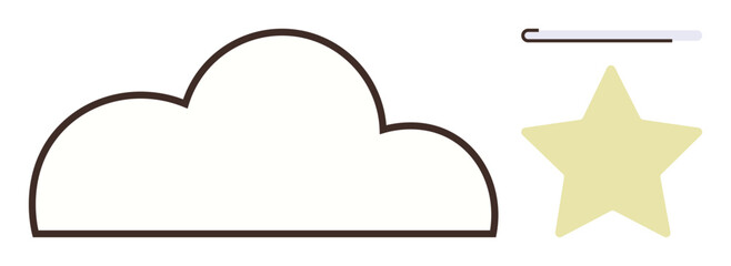 Cloud outline, pale star shape, and a minimal wand. Ideal for creativity, dreams, imagination, goals, design inspiration and fantasy. Simple flat metaphor