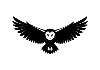 Naklejka premium Majestic Barn Owl Soaring, Abstract Silhouette Design, Minimalist Owl Illustration with Spread Wings Against a Black Background, Artistic Barn Owl Illustration for Modern Graphic Design Projects