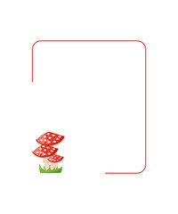 Minimalist Red Frame with Mushrooms on Bottom Left for Notes, Invitations, or Kids Nature Designs