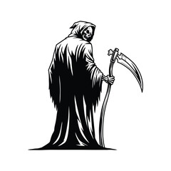 Grim Reaper SVG, Death Skull with Scythe Illustration, Horror Skeleton Clipart, Scary Reaper Vector, Halloween Grim Reaper Design, Dark Reaper Art