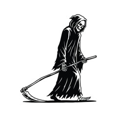 Grim Reaper SVG, Death Skull with Scythe Illustration, Horror Skeleton Clipart, Scary Reaper Vector, Halloween Grim Reaper Design, Dark Reaper Art