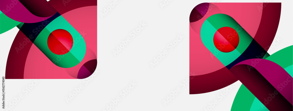 Poster abstract shapes, vibrant colors, pinks, greens, reds. modern design, overlapping forms create dynami