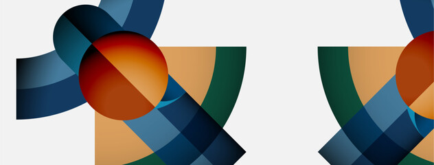 Obraz premium Abstract composition features overlapping shapes, vibrant colors. Circles, curves create dynamic visual interest. Modern design elements present.