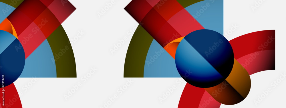 Aufkleber Abstract composition features colorful curved shapes overlapping white background. Dynamic interplay creates modern visual effect.