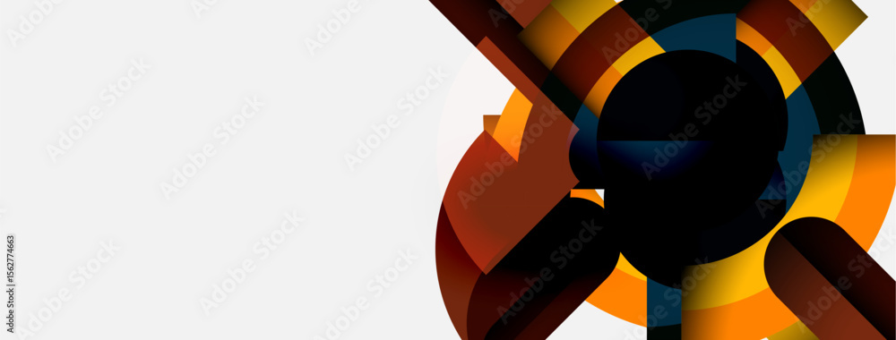 Poster abstract design features swirling shapes, warm colors dominate right side, contrasting with white sp