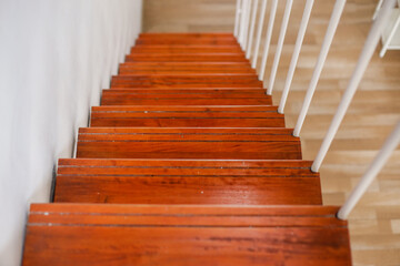 Top View Of Wooden Staircase In House Interior