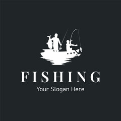 Angler Fishing Logo, Simple Outdoor Fishing Man Silhouette Template Design