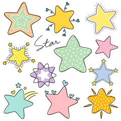 A collection star graphics for design and decoration. Can be used in many ways such as stickers, scrapbooks, paper patterns, fabric patterns, art for kids, craft, card decoration and more.