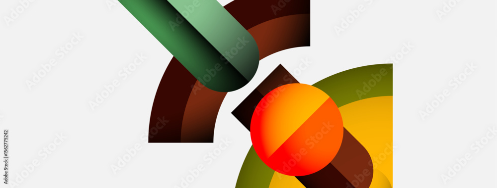 Aufkleber Abstract geometric composition. Overlapping shapes create dynamic visual interest. Warm, cool colors blend, forming modern design.
