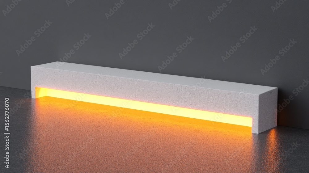 Poster illuminated modern architectural element: abstract white block with warm glow