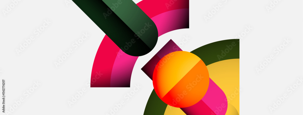 Poster Abstract colorful shapes overlap, creating dynamic composition. Bright hues blend, forming modern visual experience.