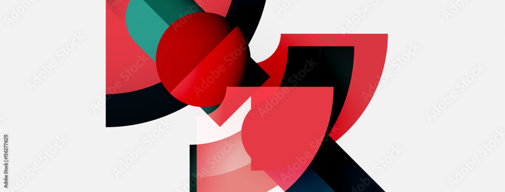 Aufkleber abstract geometric shapes overlap, creating dynamic composition. red, teal, black hues dominate whit