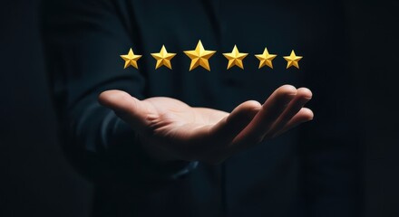 Elevated Service Hand Presenting Gold Stars for Excellent Customer Satisfaction and High Ratings