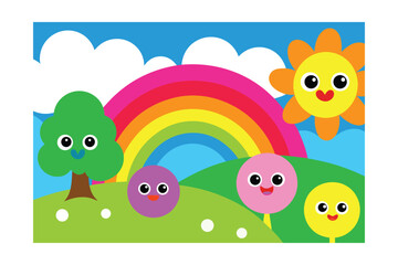 cartoon spring landscape art illustration bright colorful outdoors
