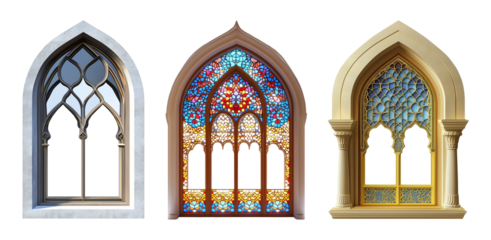 Islamic Mosque Window Set Isolated on Transparent Background PNG
