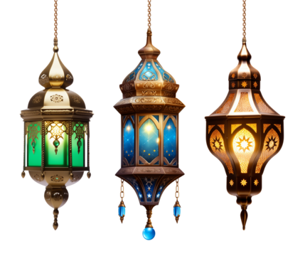Hanging Ramadan Lantern Set Isolated on Transparent Background PNG
