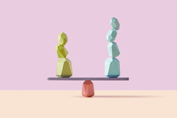 Yellow and mint stones balanced on scale